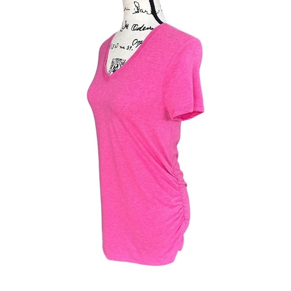 Isabel Maternity Pink V-Neck Short Sleeve Top with Ruched Sides Size S - Picture 2 of 5